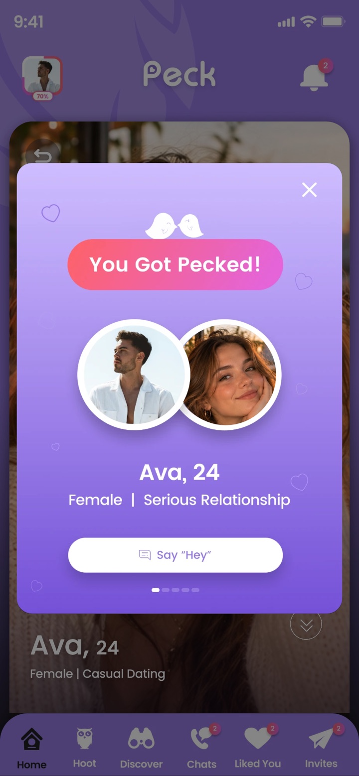 A You Got Pecked! match pop-up